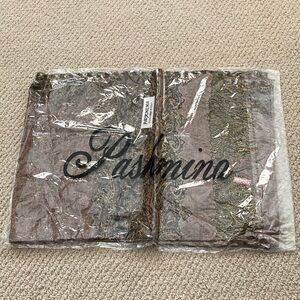 NEW Pashmina Scarf Wrap Tassles Tan Black 55% Pashmina 45% Silk SEALED